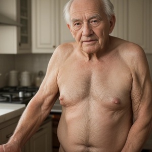 Oude geile Hans in de keuken