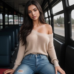 Quinty vingert zichzelf klaar in de bus